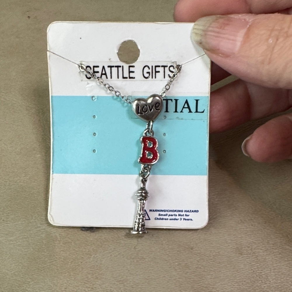 Silver and Red Space Needle Love Necklace with B